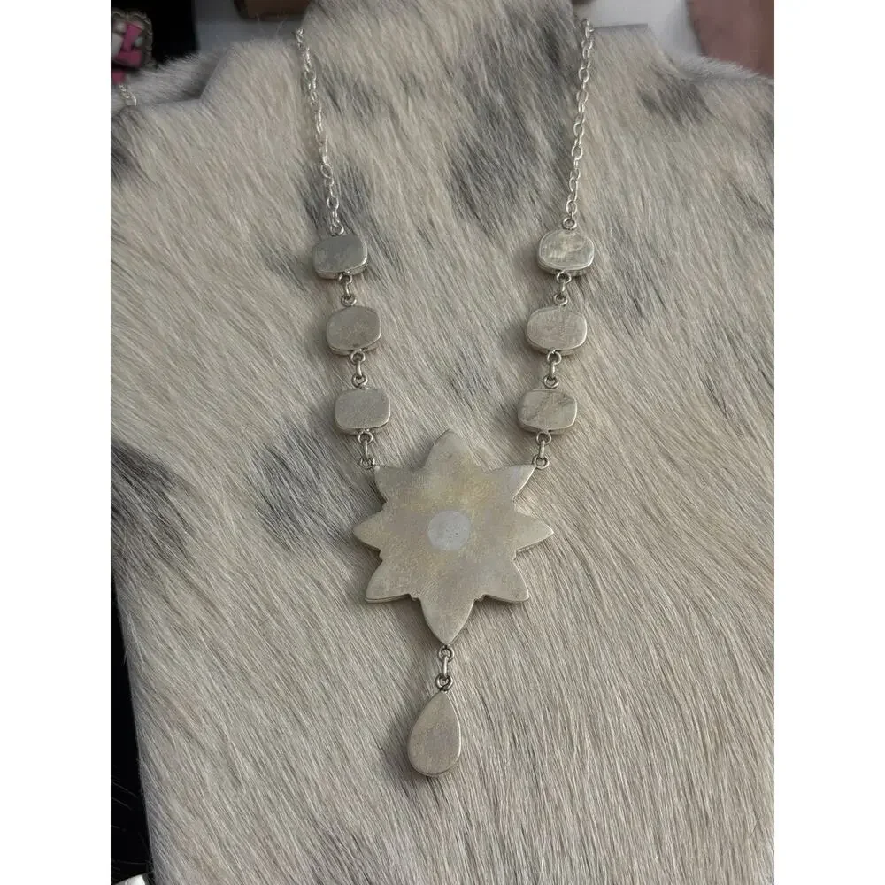 Native American SW Sterling Silver Pink Red Jasper Huge Cluster Necklace Lariat